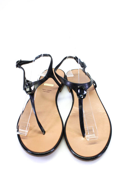Albano Womens Rhinestone Flat Leather T Strap Thong Sandals Black Size 37 7