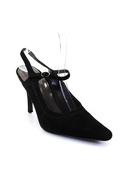 Vera Wang Womens Pointed Toe Slingback Stiletto Pumps Black Suede Size 7.5