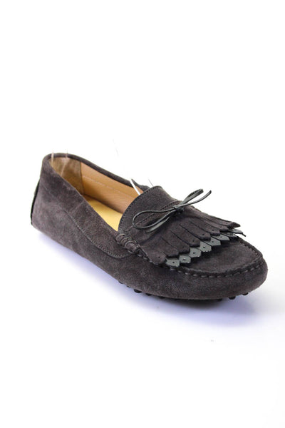 M Gemi Womens Patent Leather Trim Fringe Flat Moccasins Gray Suede Size 37 7