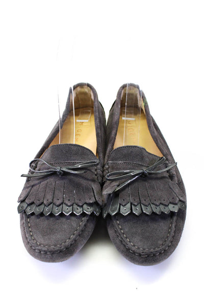 M Gemi Womens Patent Leather Trim Fringe Flat Moccasins Gray Suede Size 37 7