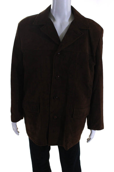Le Girerd Mens Suede Insulated Button Up Collared Jacket Coat Brown Size 42