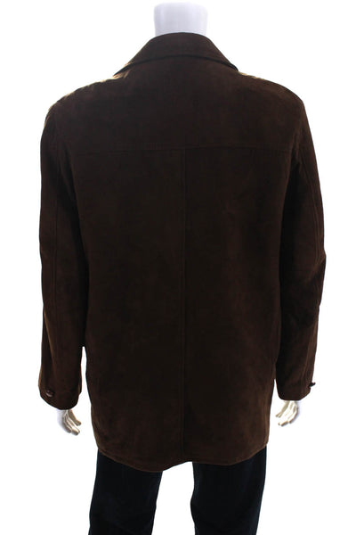 Le Girerd Mens Suede Insulated Button Up Collared Jacket Coat Brown Size 42