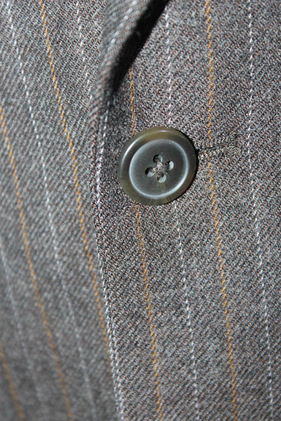 Michael Brandon Mens Wool Pinstripe Long Sleeve Two-Button Blazer Brown Size 42