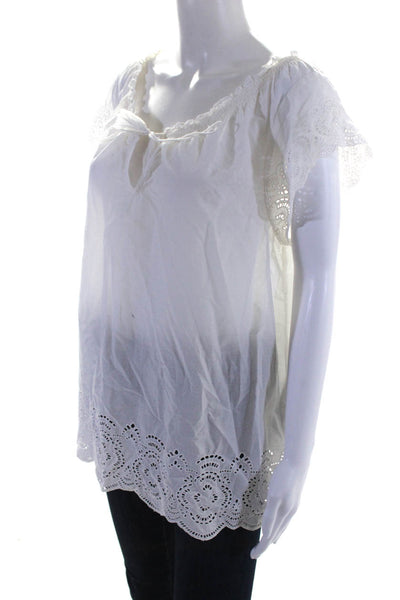 Joie Womens Keyhole Lace Tassel Tied V Neck Short Sleeved Blouse White Size L