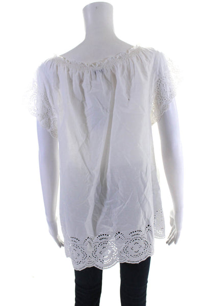 Joie Womens Keyhole Lace Tassel Tied V Neck Short Sleeved Blouse White Size L