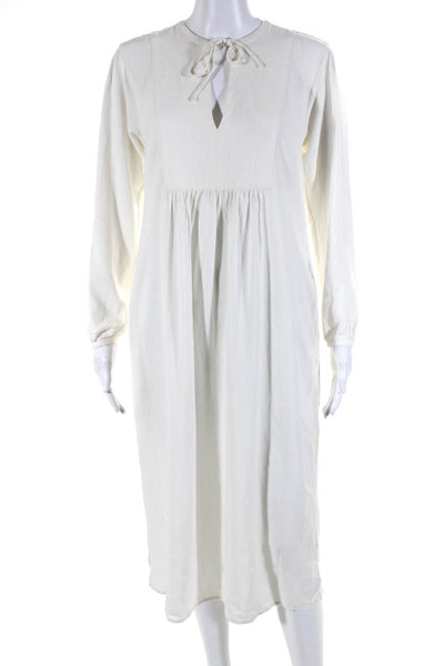 James Perse Womens Textured Long Sleeve Mid-Calf Tunic Dress Ivory White Size XS