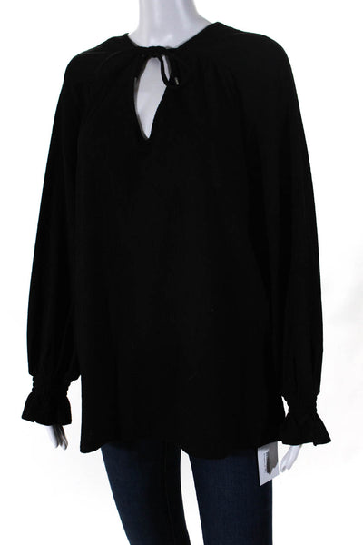 Michael Michael Kors Womens Long Sleeves Key Hole Neck Blouse Black Size Large