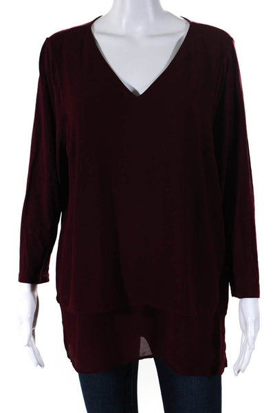 Michael Michael Kors Womens Long Sleeves V Neck Blouse Wine Red Size Large