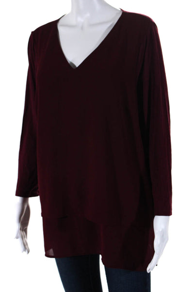 Michael Michael Kors Womens Long Sleeves V Neck Blouse Wine Red Size Large