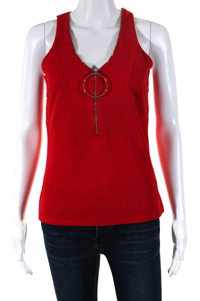 Morgan De Toi Womens Knit Zip Up V-Neck Sleeveless Blouse Top Red Size XS