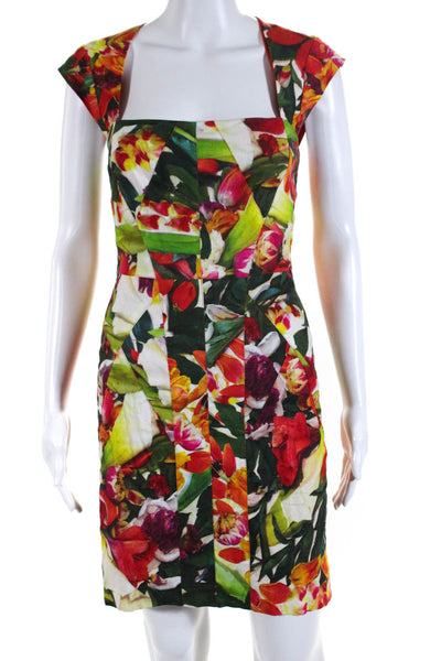 Artelier Nicole Miller Womens Floral Square Neck Sheath Dress Green Size 4