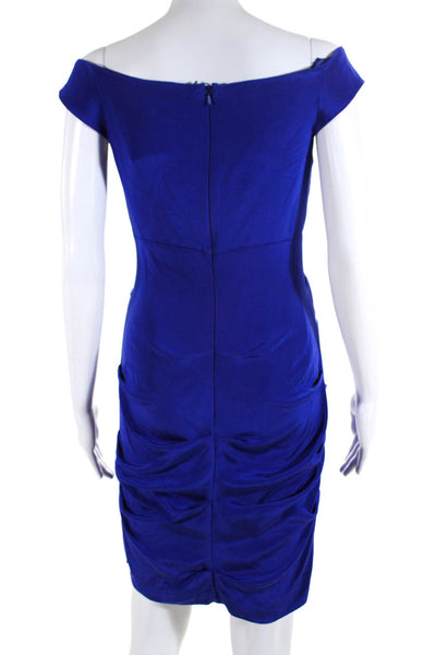 Nicole Miller Womens Silk Crepe Sleeveless Ruched Sheath Dress Blue Size 4