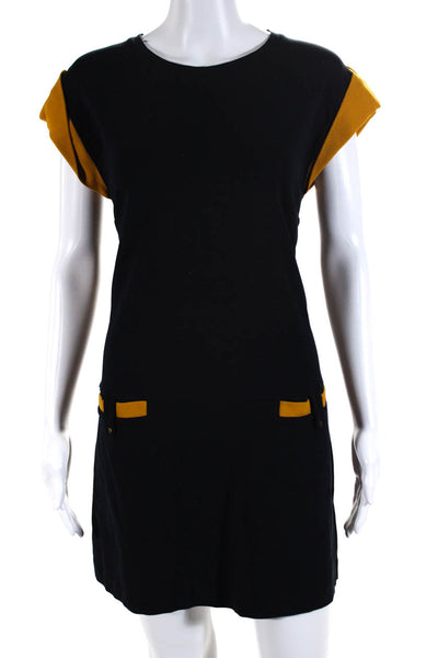 Massimo Dutti Womens Jersey Knit Two Tone Sleeveless Shift Dress navy Size M