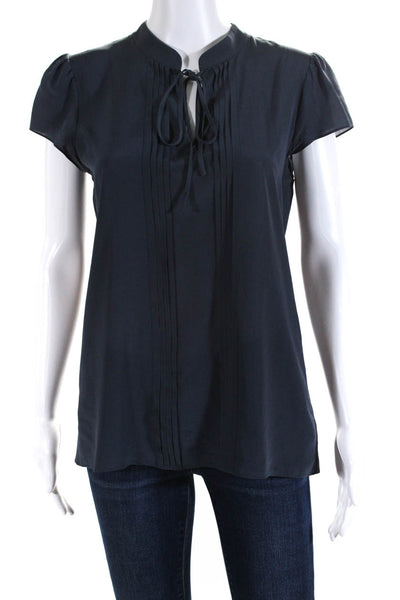 Theory Women's Round Neck Cap Sleeves Blouse Navy Blue Size S