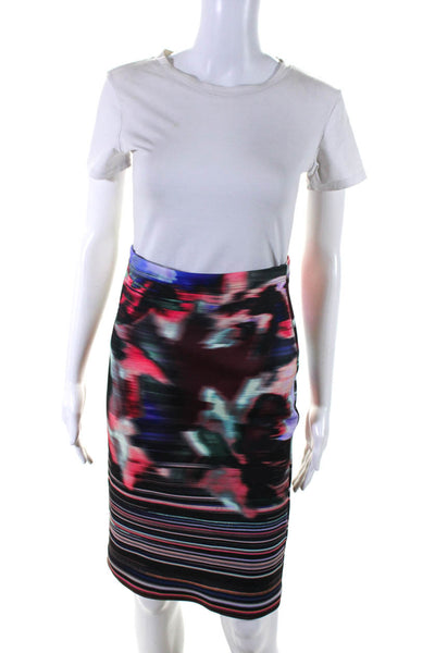 Clover Canyon Womens Knee Length Striped Abstract Skirt Black Pink Blue Medium