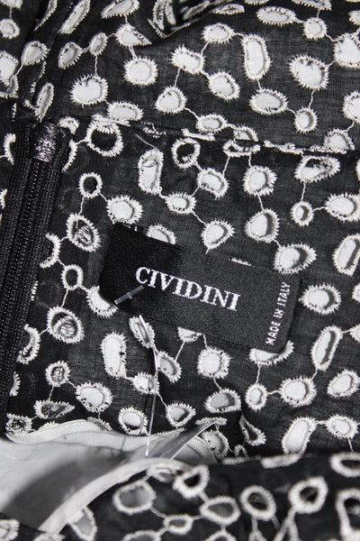CIVIDINI Womens Back Zip Scoop Neck Eyelet Midi Dress Black White Size IT 42