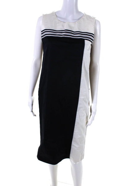 Blue Les Copains Womens Sleeveless Colorblock Striped Dress Black White IT 44