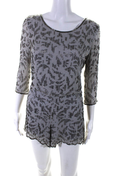 Free People Womens Beaded 3/4 Sleeve Open Back Romper Gray Size 4