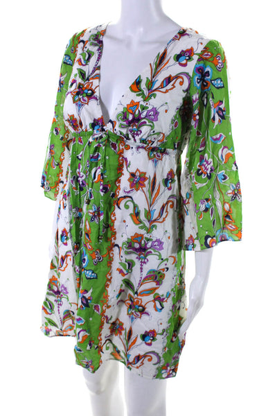 Alice & Trixie Womens V Neck Floral 3/4 Sleeve A Line Dress Green White Small