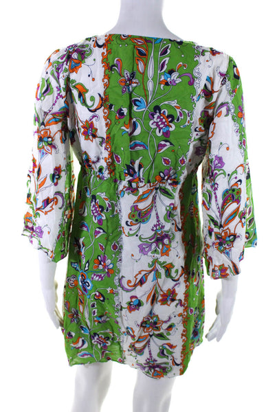 Alice & Trixie Womens V Neck Floral 3/4 Sleeve A Line Dress Green White Small