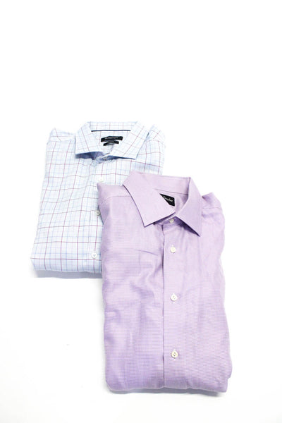 Bugatchi David Donahue Mens Button Up Dress Shirts Blue Purple Size 17 3XL Lot 2