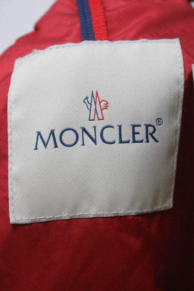 Moncler Womens Long Sleeve Front Zip Logo Hooded Printed Jacket Pink Size 1