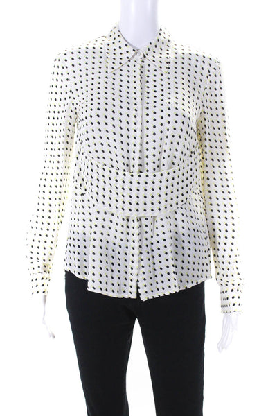 ALC Womens Button Front Open Back Collared Abstract Shirt White Yellow Black 2
