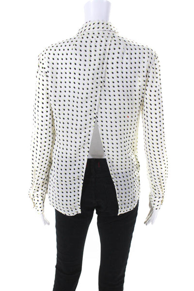 ALC Womens Button Front Open Back Collared Abstract Shirt White Yellow Black 2