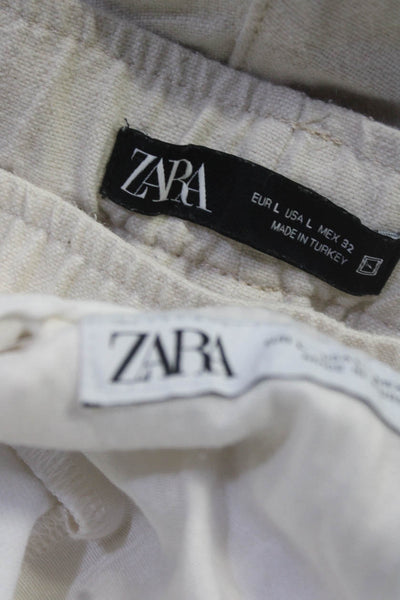 Zara Mens Drawstring Cuffed Slim Fit Casual Sweatpants White Beige Size L Lot 2