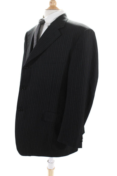 Canali Mens Wool Striped Print Notched Lapel Three Button Blazer Black Size 60 R