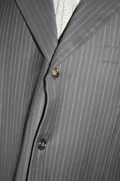 Canali Mens Wool Striped Print Notched Lapel Three Button Blazer Black Size 60 R