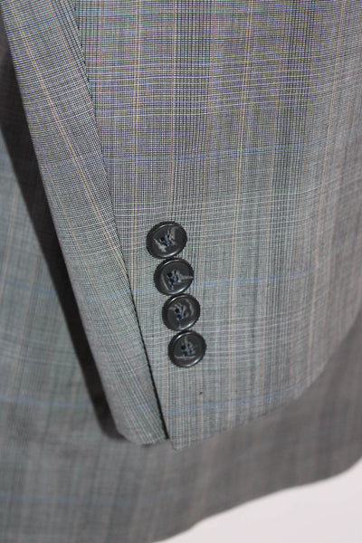 Samuelsohn Mens Wool Plaid Print Two Button Long Sleeve Blazer Gray Size 43 L