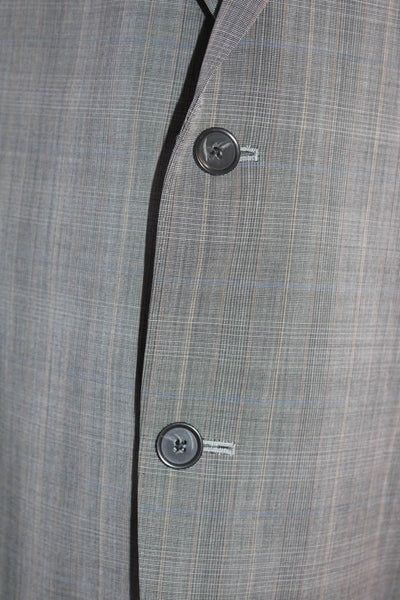 Samuelsohn Mens Wool Plaid Print Two Button Long Sleeve Blazer Gray Size 43 L