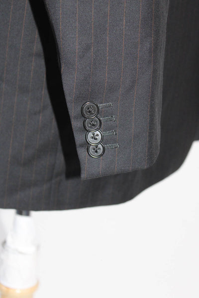 Ermenegildo Zegna Mens Wool Pinstripe Print Three Button Blazer Black Size 54 L