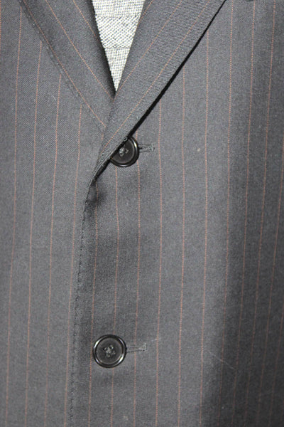 Ermenegildo Zegna Mens Wool Pinstripe Print Three Button Blazer Black Size 54 L