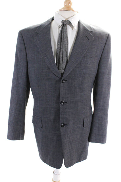 Canali Mens Wool Textured Long Sleeve Three Button Blazer Jacket Blue Size 50 L