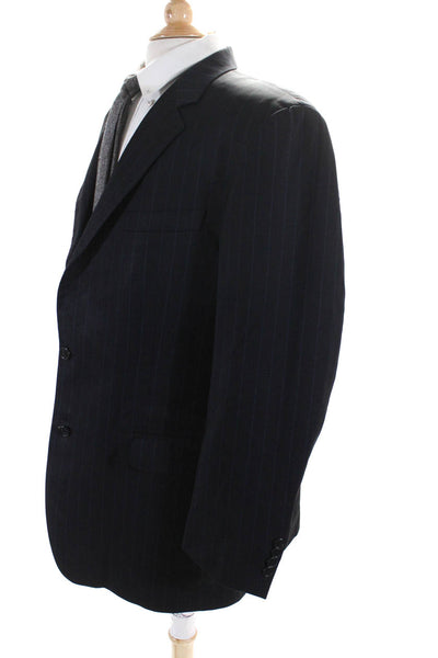 Brooks Brothers Mens Wool Striped Print Single Vent Blazer Jacket Navy Size 44