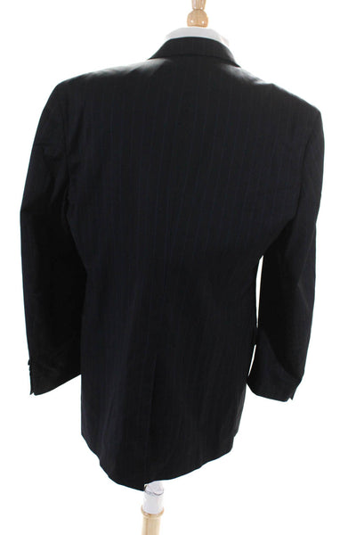 Brooks Brothers Mens Wool Striped Print Single Vent Blazer Jacket Navy Size 44