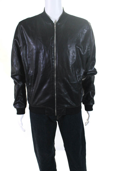 Zara Man Mens Long Sleeve Front Zip Crew Neck Faux Leather Jacket Black Size XL