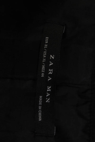 Zara Man Mens Long Sleeve Front Zip Crew Neck Faux Leather Jacket Black Size XL