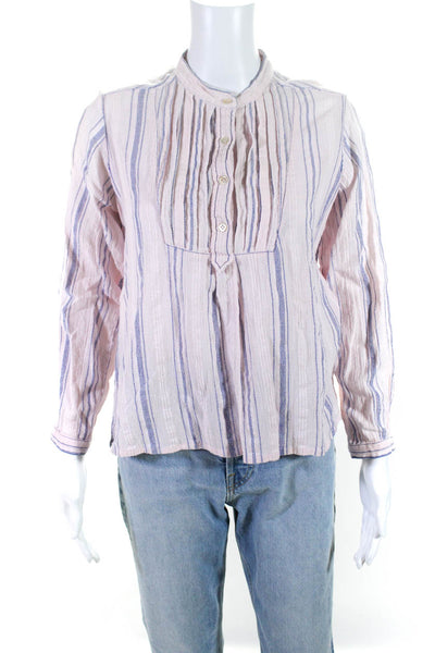 Etoile Isabel Marant Womens Half Button Crew Neck Striped Shirt Pink Size FR 42