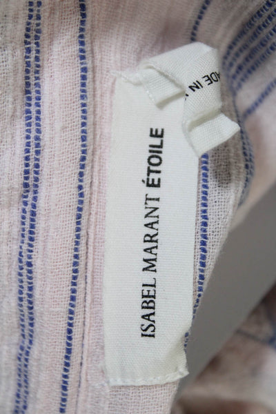 Etoile Isabel Marant Womens Half Button Crew Neck Striped Shirt Pink Size FR 42