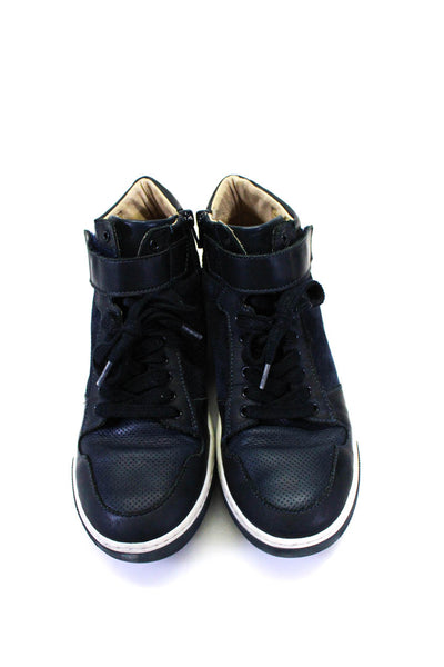 Jacadi Boys Lace Up Round Toe High Top Sneakers Navy Blue Black Suede Size 37