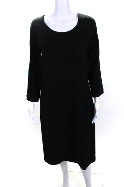 Giorgio Armani Womens Wool Long Sleeve Textured Midi Sheath Dress Black Size 44