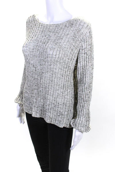 Eileen Fisher Womens Loose Knit Boat Neck Sweater Beige Ivory Cotton Size Large