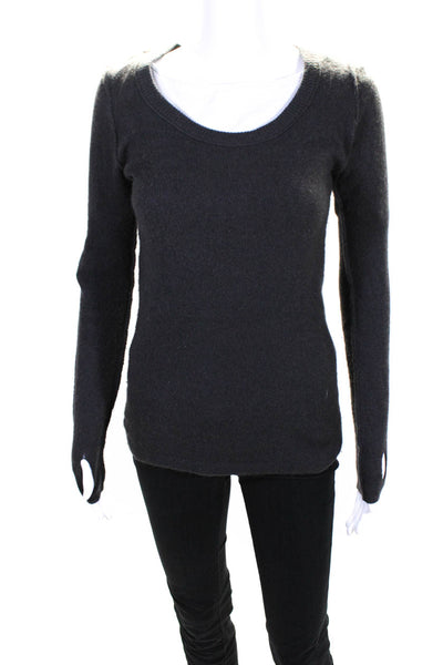 Inhabit Womens Cashmere Long Sleeves Scoop Neck Sweater Gray Size Medium
