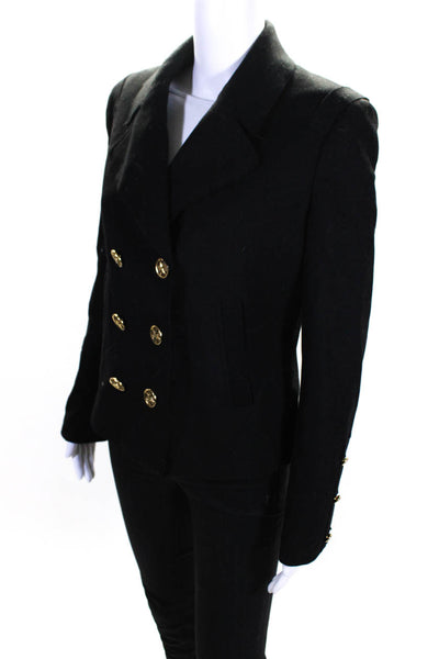 Tory Burch Womens Star Buttons Double Breasted Pea Coat Black Size 6