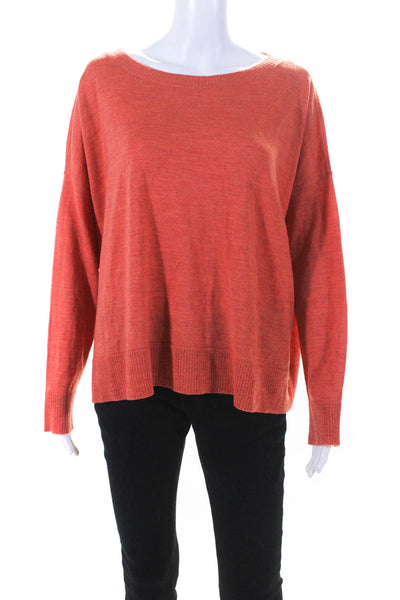 Eileen Fisher Womens Round Neck Boxy Sweatshirt Orange Wool Size Medium