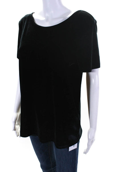 Reiss Womens Velvet Short Sleeves Brodie Pullover Blouse Black Size Medium