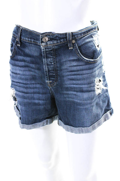 7 For All Mankind Womens Denim Button Up Distressed Shorts Blue Size 32